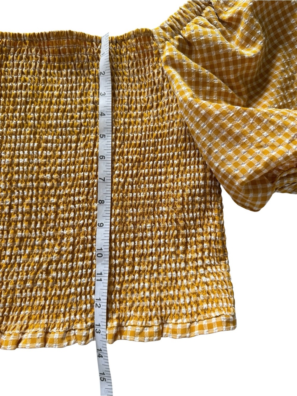 BB Dakota Yellow Gingham Off-Shoulder Crop Top - Picture 4 of 9